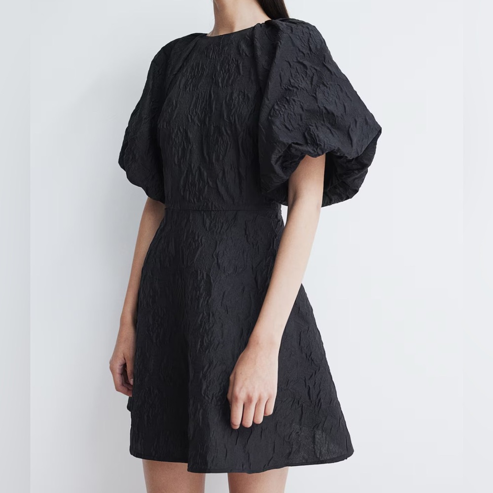 H&M Black Puff-Sleeve Mini Dress